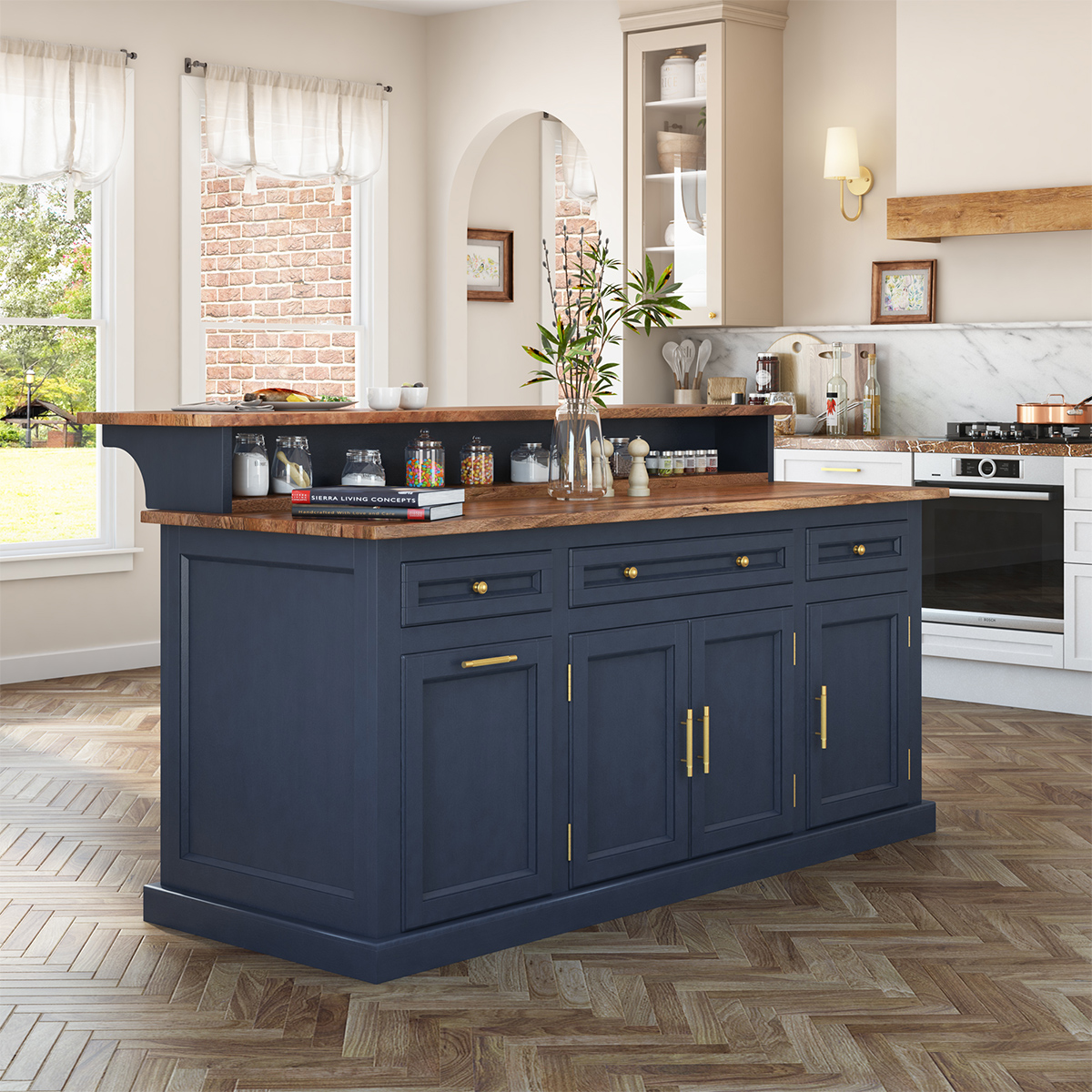 Monrovia Solid Wood Large Two-Tier Kitchen Island With Storage