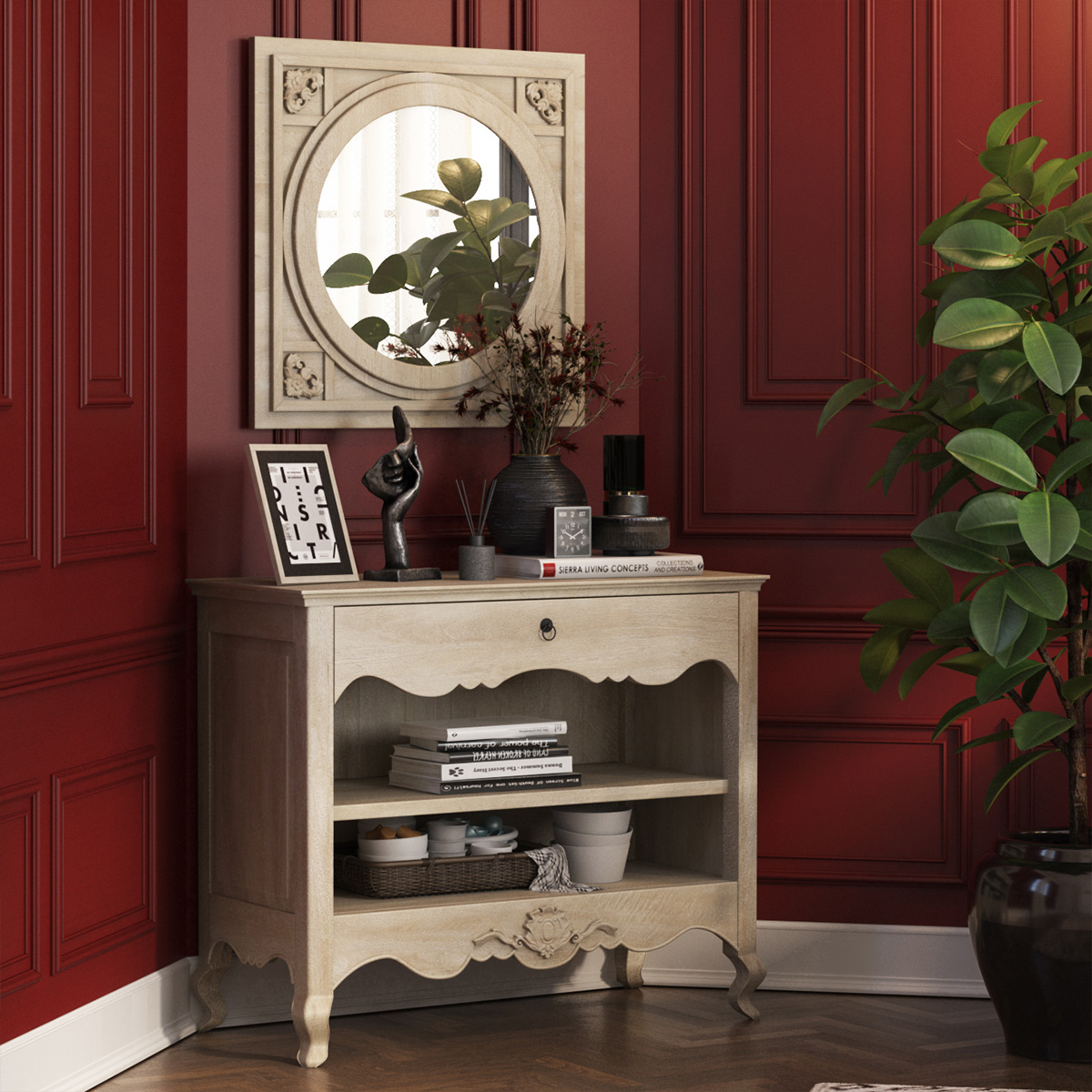 Sorocaba Solid Wood Distressed White Victorian Dresser