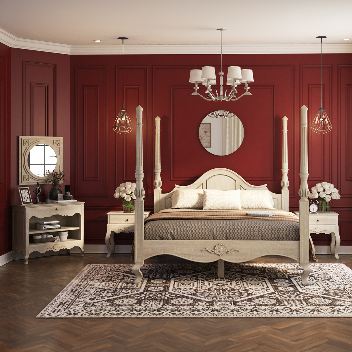Sorocaba Solid Wood Rustic 4 Piece French Country Bedroom Set