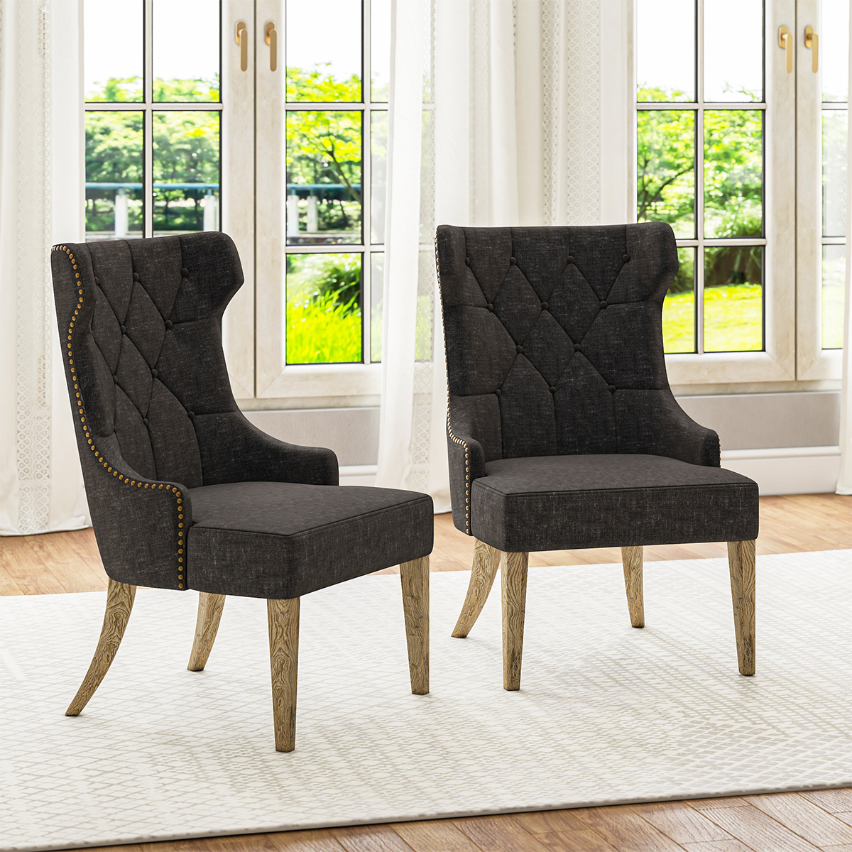 Bonsall Farmhouse Arched 2 Tone Tufted Wingback Dining Chair