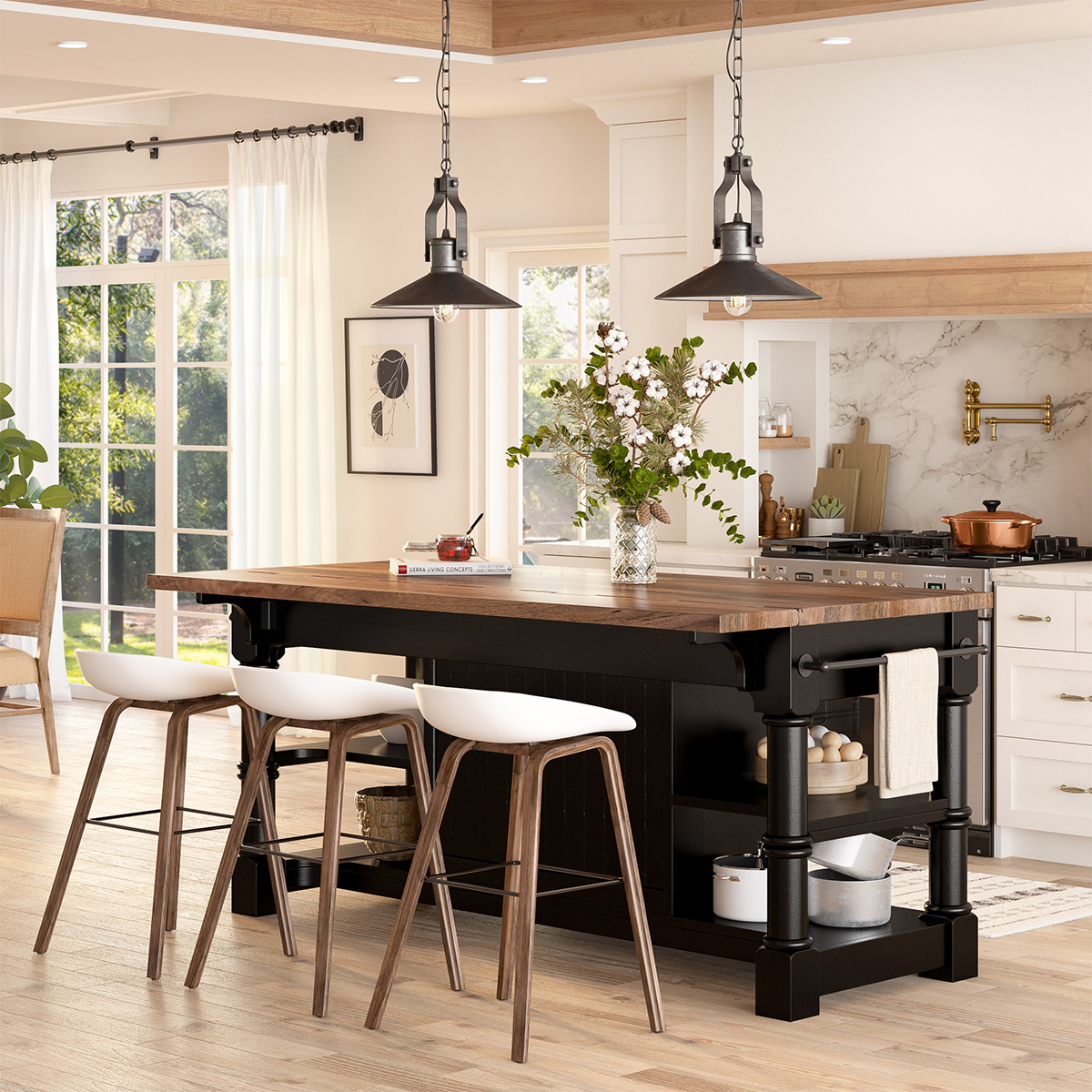 Medora Farmhouse Solid Wood Kitchen Island Table