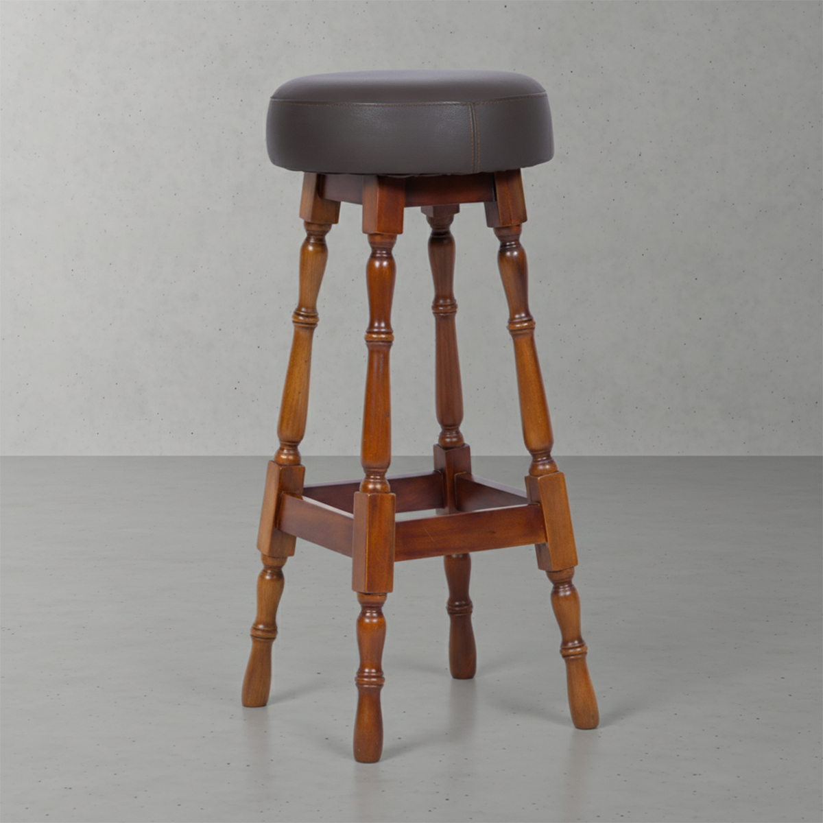 Waimea Mahogany Wood Upholstered Round Bar Stool