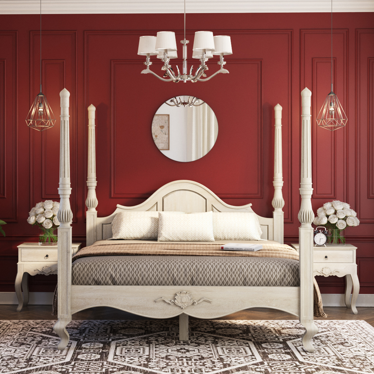 Sorocaba Solid Wood Distressed 4 Poster Bed