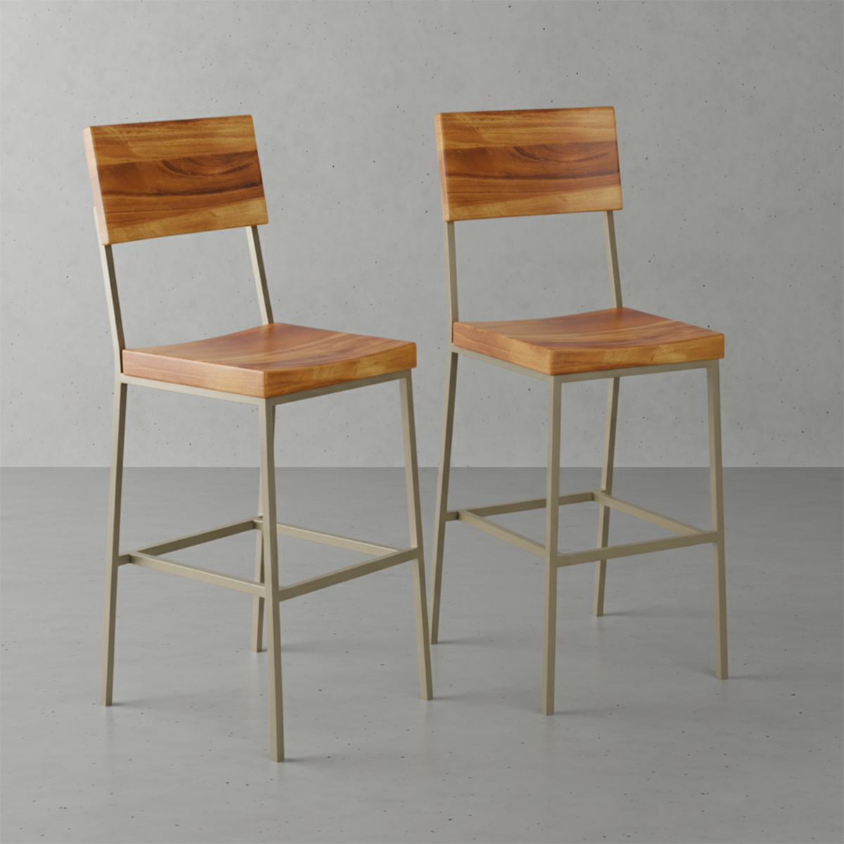 Alicante Industrial Solid Wood Tall Bar Chair (Set of 2)