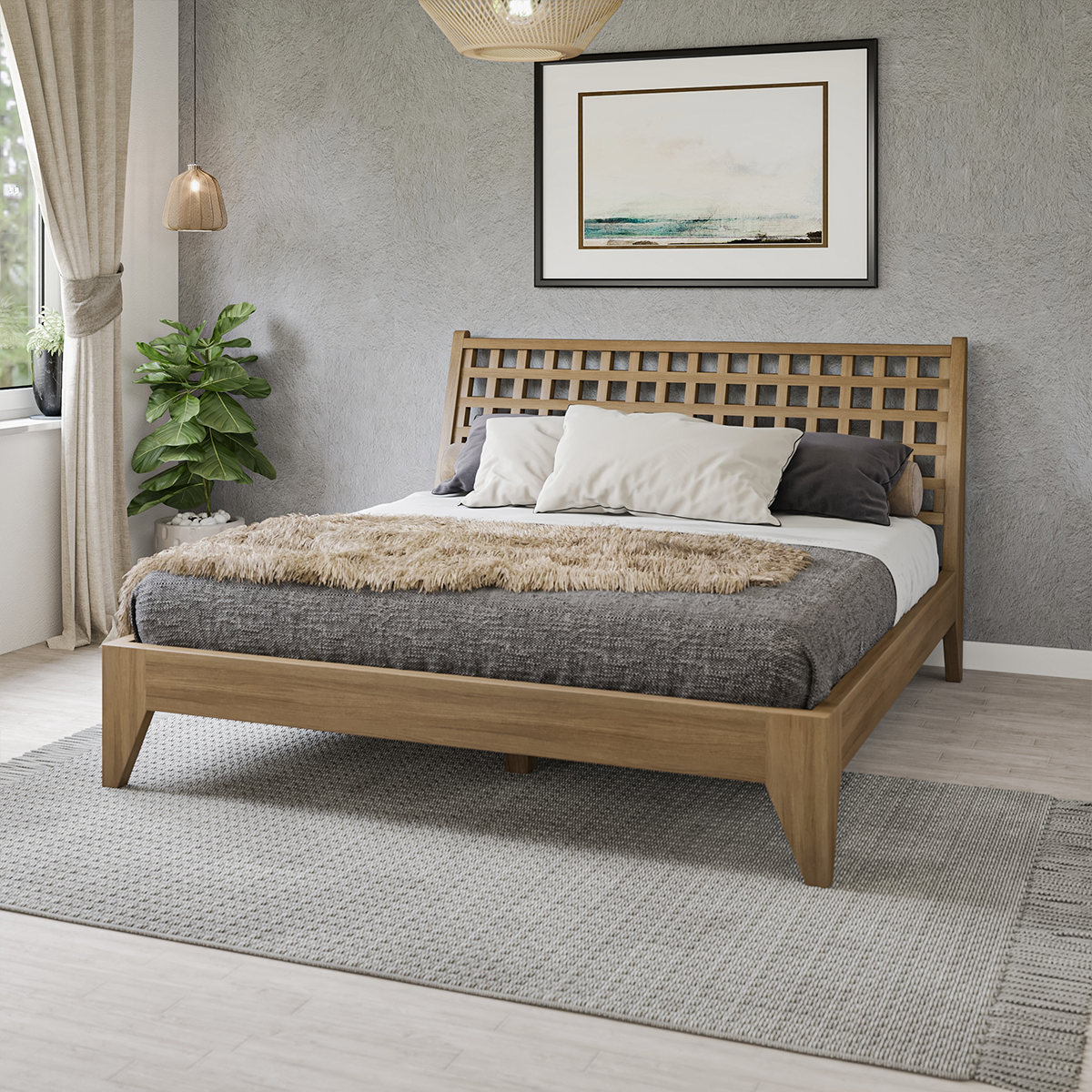 Michigan Rustic Solid Wood Modern Platform Bed with Sleigh Headboard