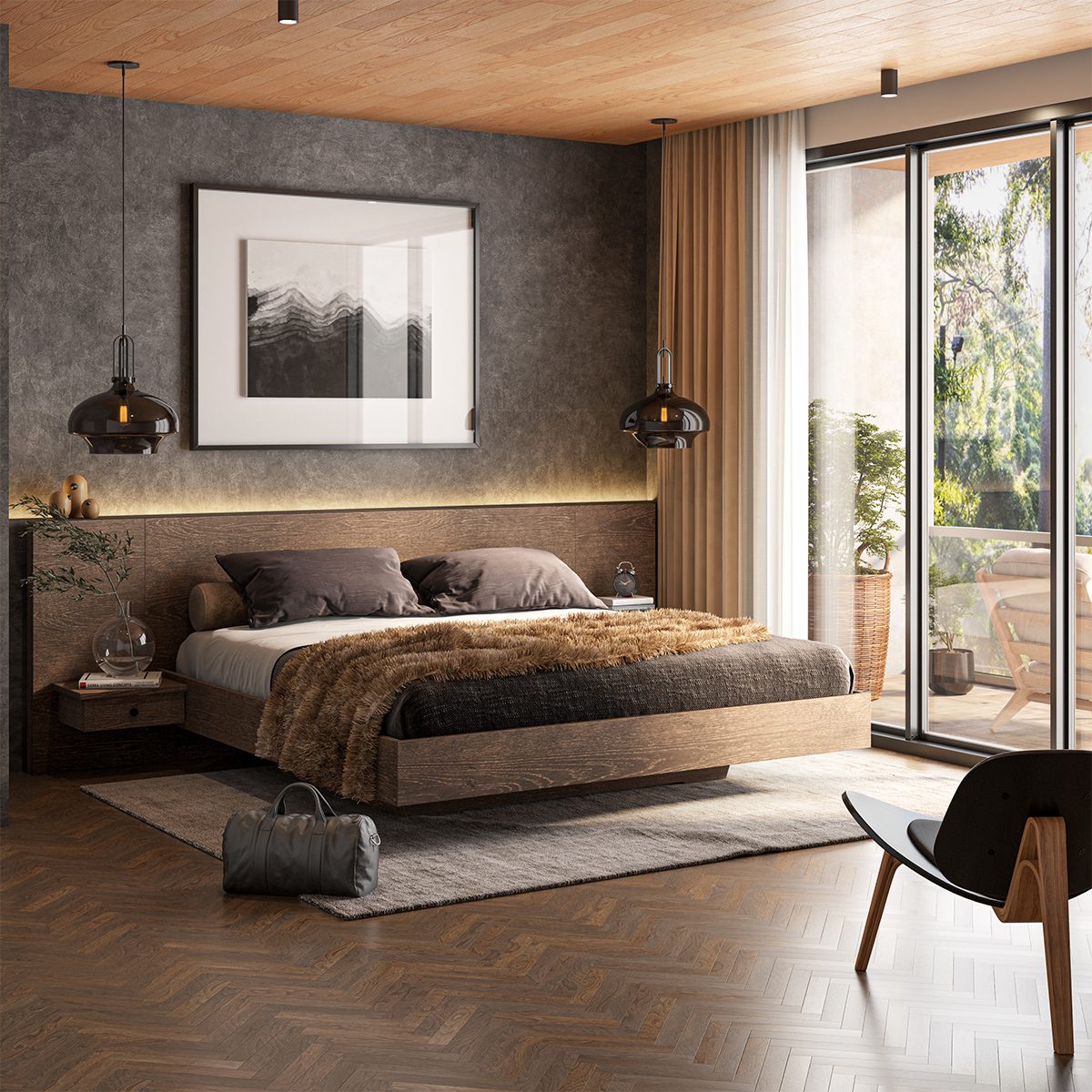 Colorado Modern Rustic Solid Wood Floating Platform Bed with Storage