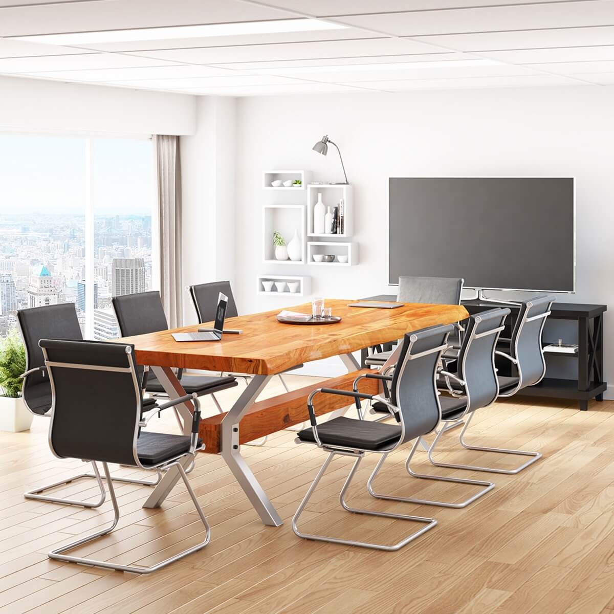 Medellin Solid Acacia Wood Rectangle Live Edge Conference Table