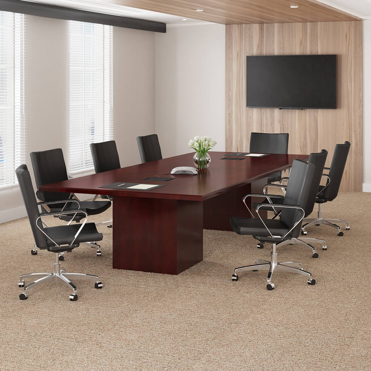 Modern Solid Mahogany Wood Rectangular Conference Table