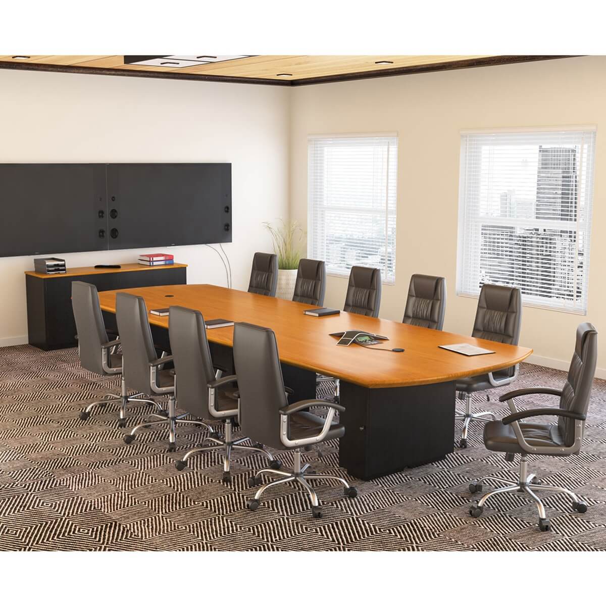 Perth Teak & Mahogany Wood Two-Tone Large Rectangular Conference Table