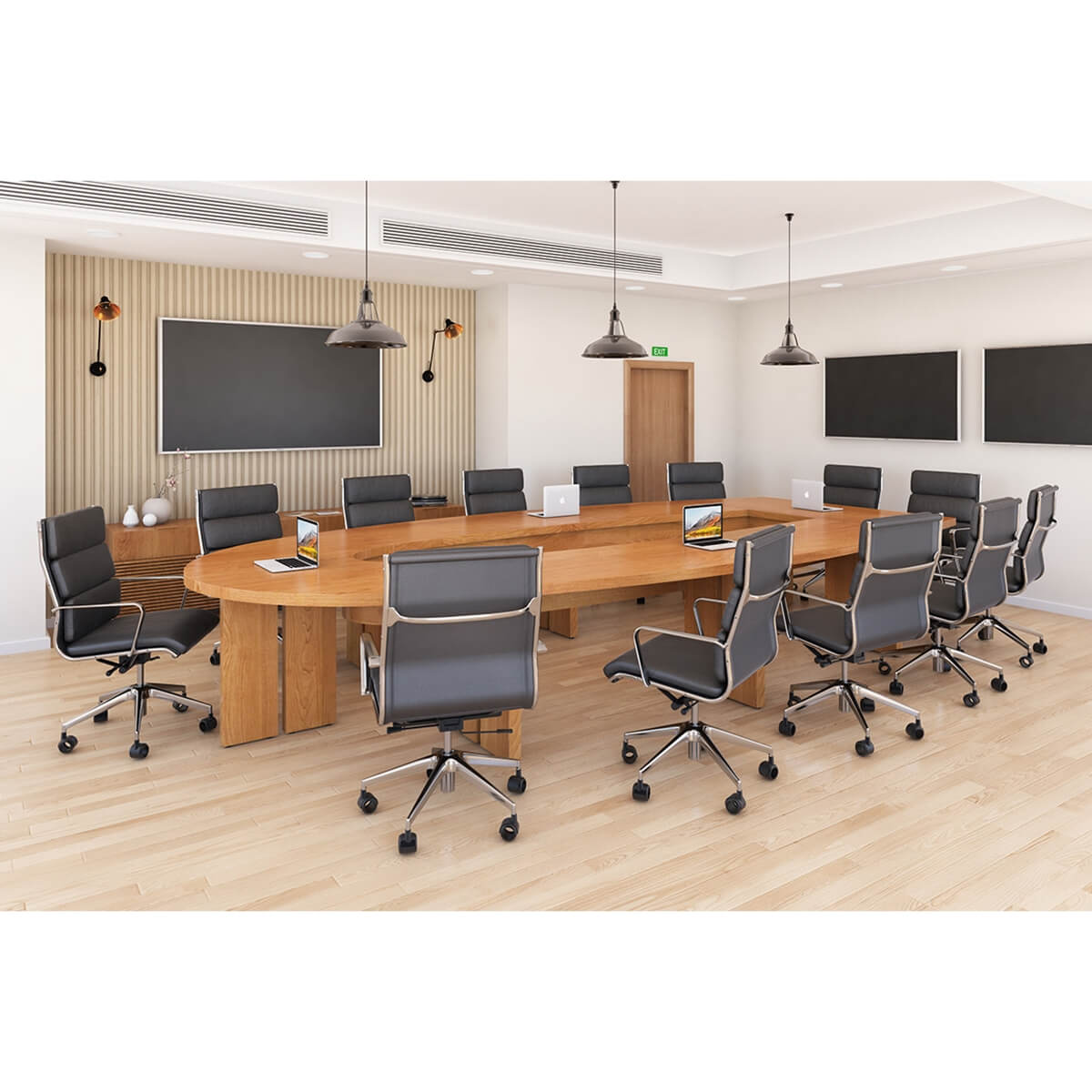 Borden Teak Wood Open Center Boat Shaped Conference Table