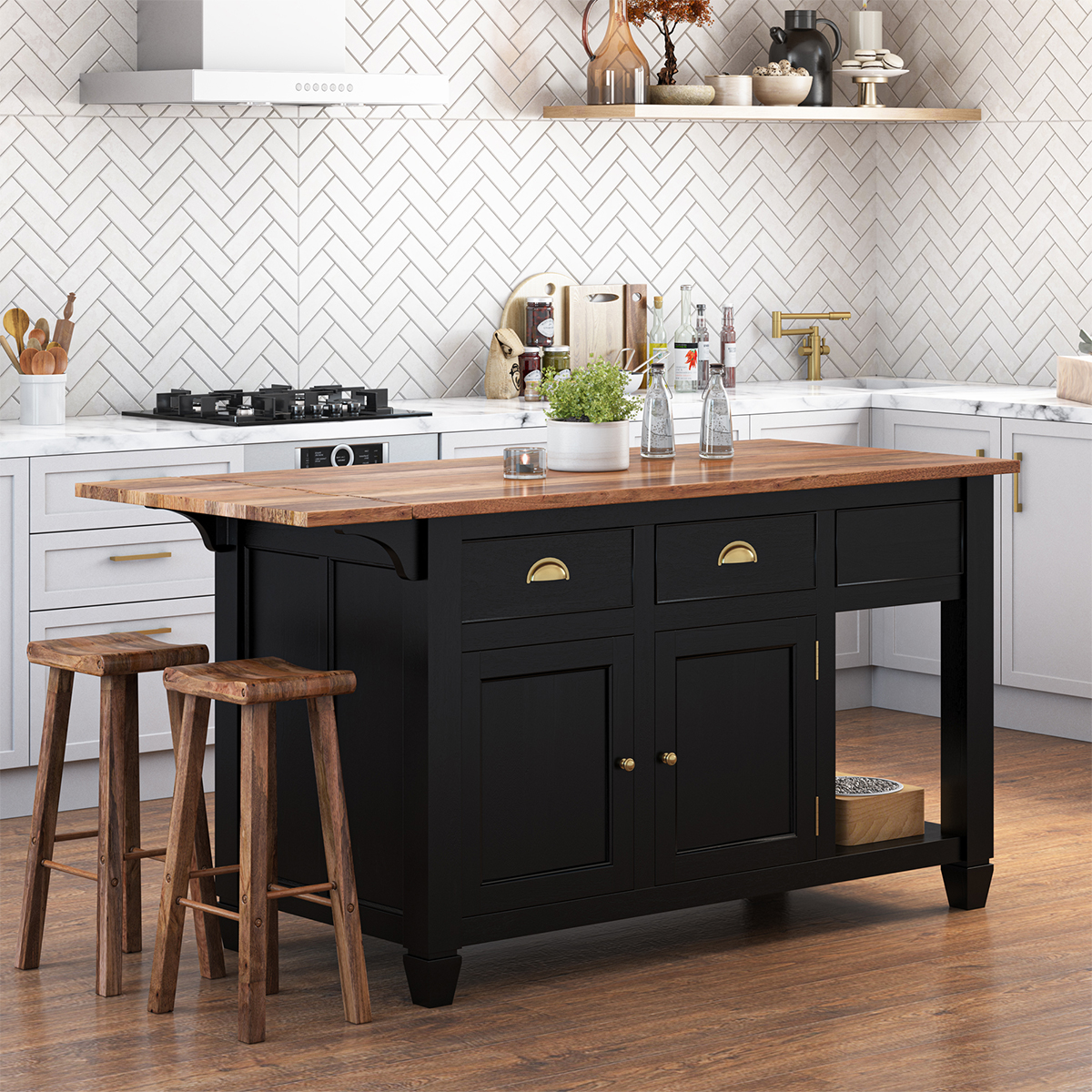 Geneva Solid Wood Kitchen Island Table With Drop leaf