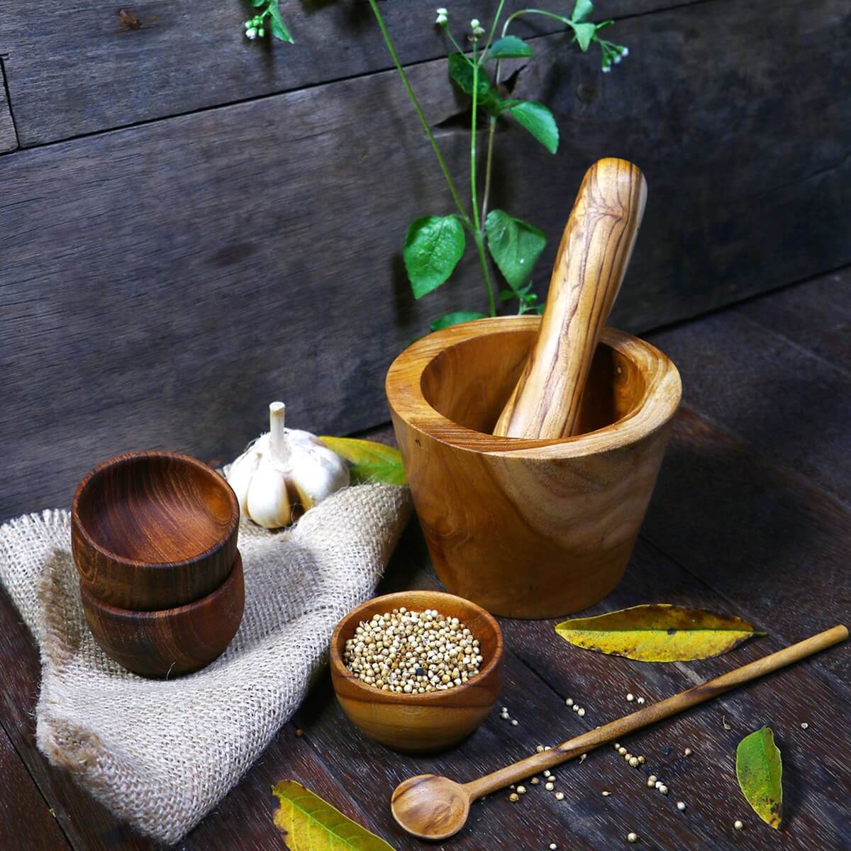Perhentian Islands Teak Wood Mortar Pestle with Bowl Set