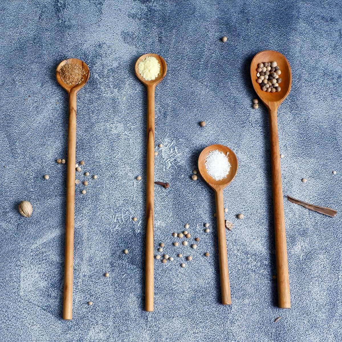 Canaria Handmade Solid Teak Wood Long Handle 4 Spoons Set (12 Pcs)