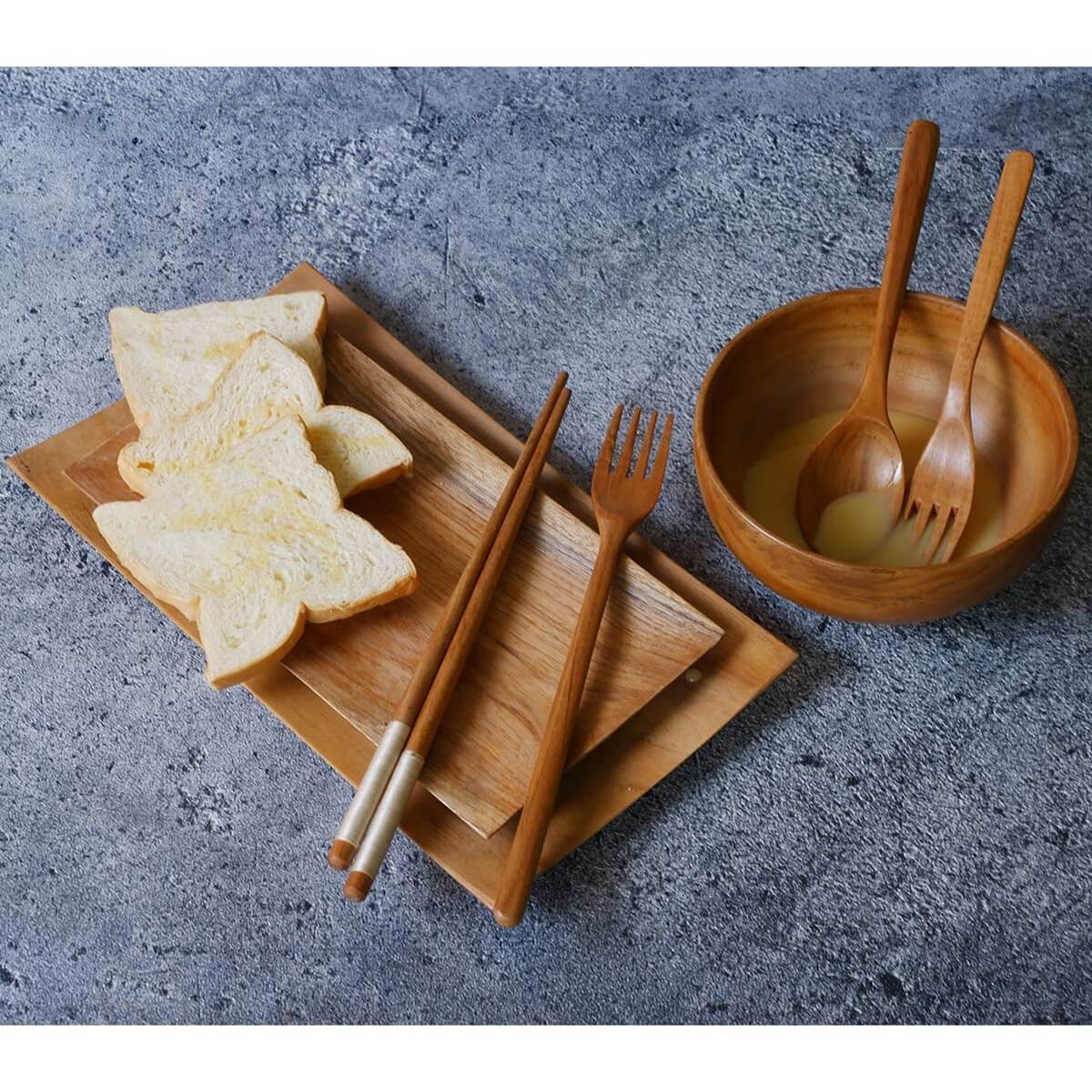 Lozoya Solid Teak Wood Handmade 7-Piece Dinnerware Set
