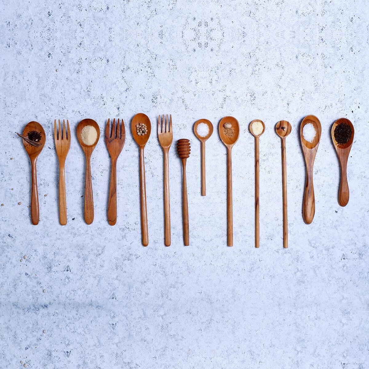 Jamboree Solid Teak Wood Handmade Assortment of 13-Pc Spoons and Forks