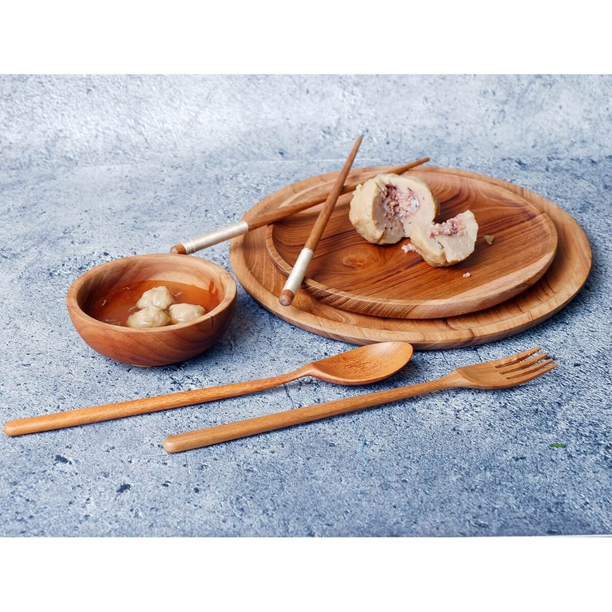 Tectona Grandis Solid Teak Wood Handmade 6-Piece Dinnerware Set
