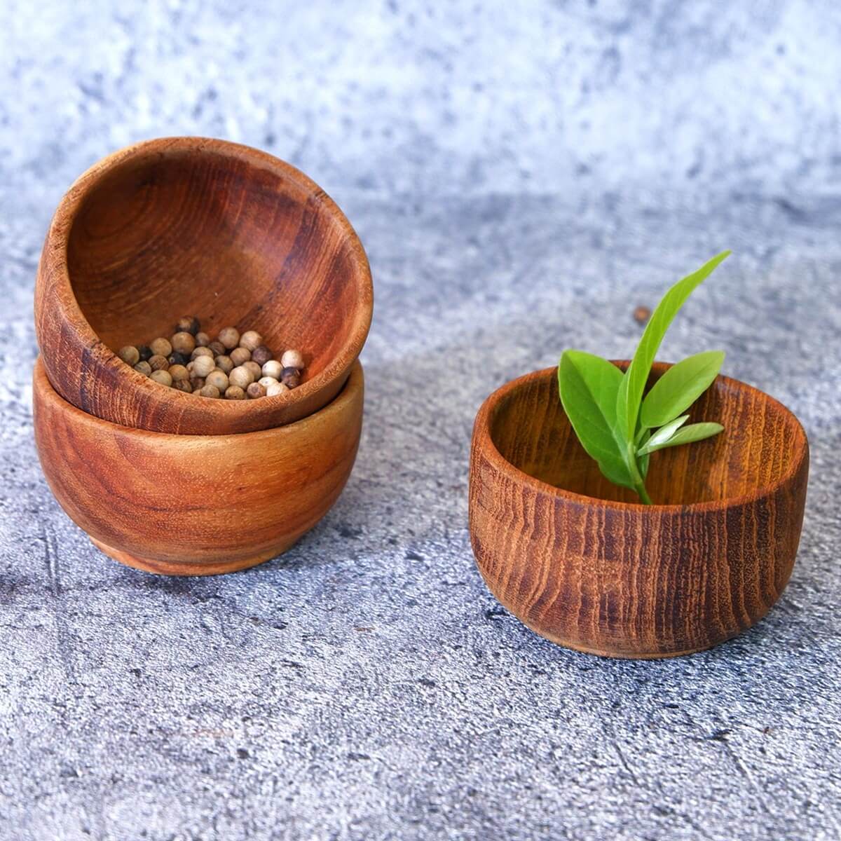 Tellaro Solid Teak Wood Dip & Sauce Bowls (Set of 6)