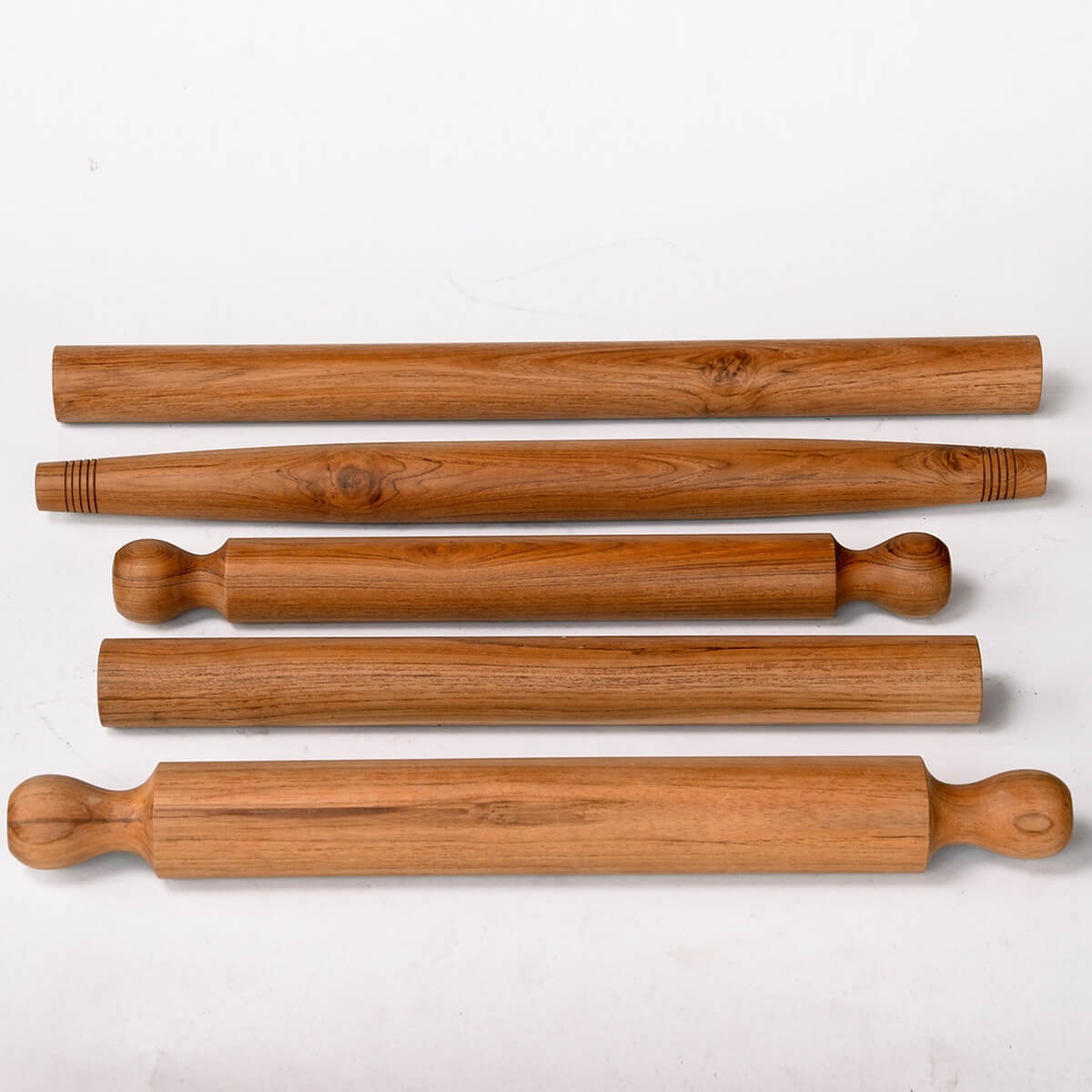 Solid Teak Wood Kitchenware Set of 5 Rolling Pins