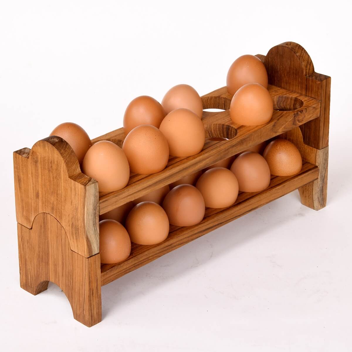 Solid Teak Wood Stackable Egg Holder Trays (Set of 2)
