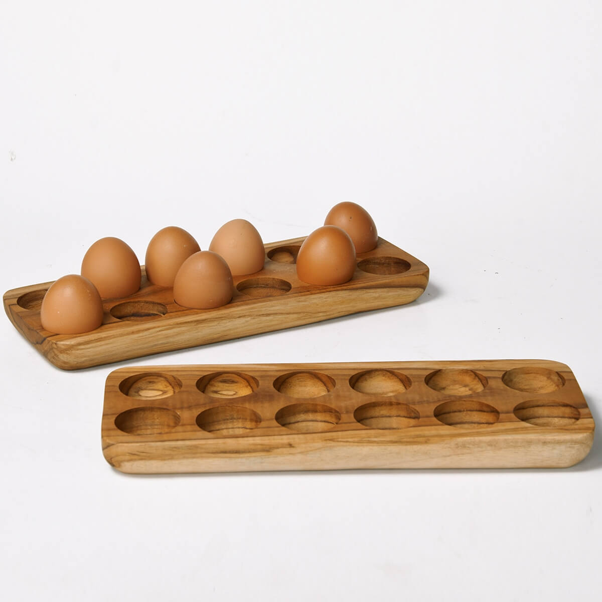 Solid Teak Wood Modern Egg Holder Tray (Set of 2)