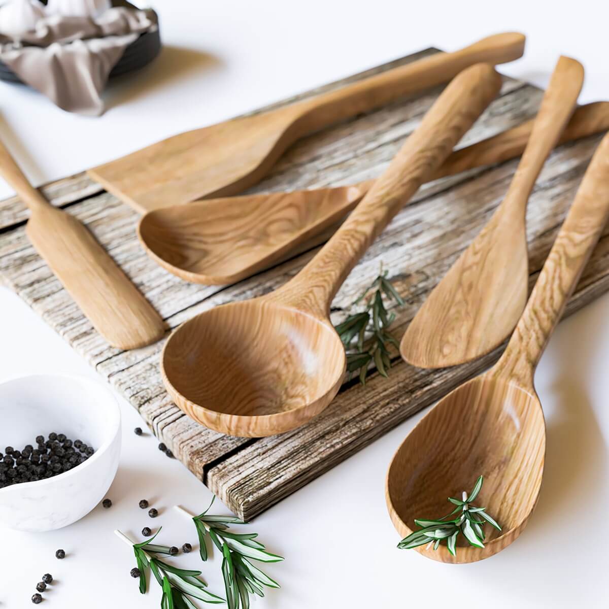 6 Piece Natural Teak Wood Cooking and Serving Spatula Set