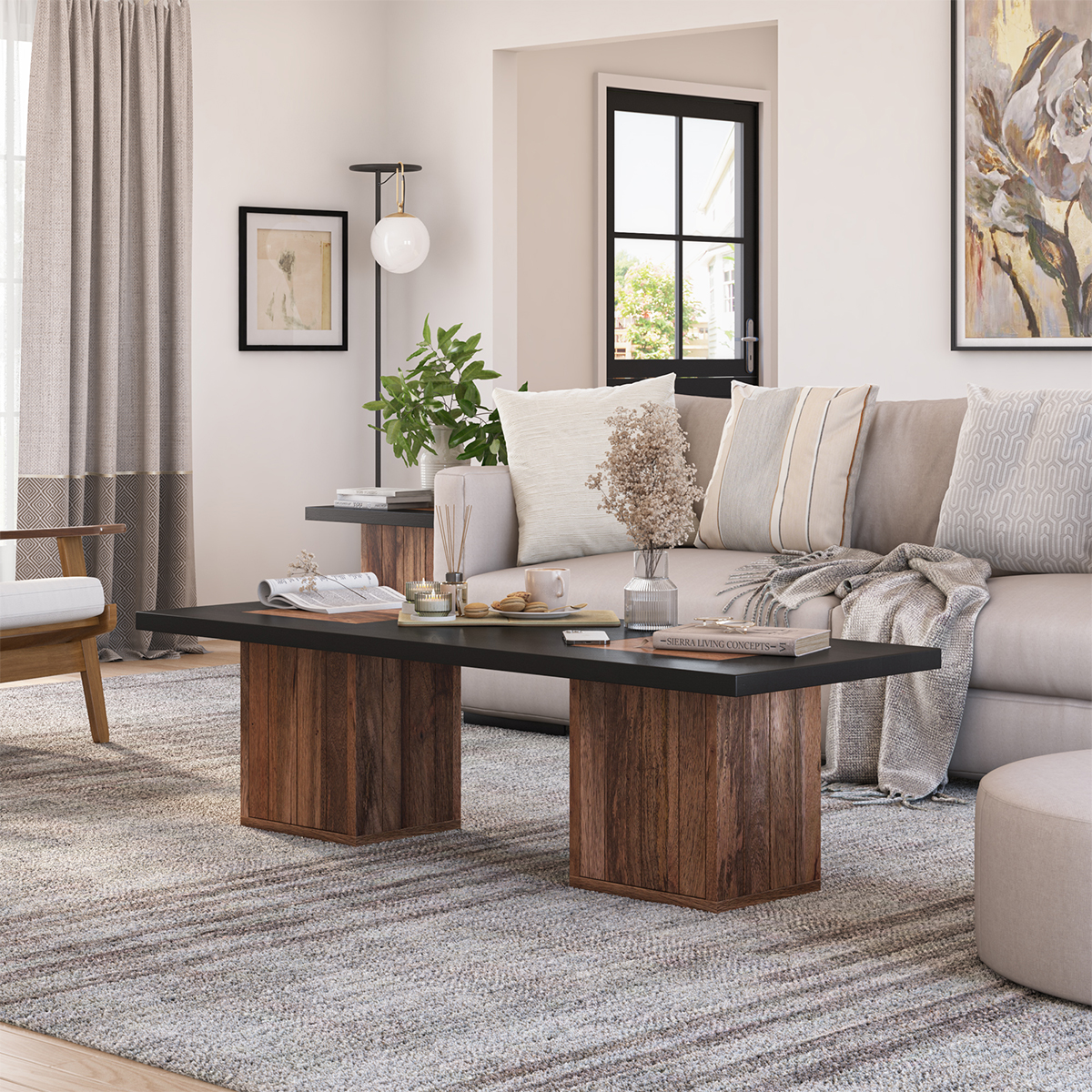 Pomona 2 Tone Rectangle Black Coffee Table with Storage