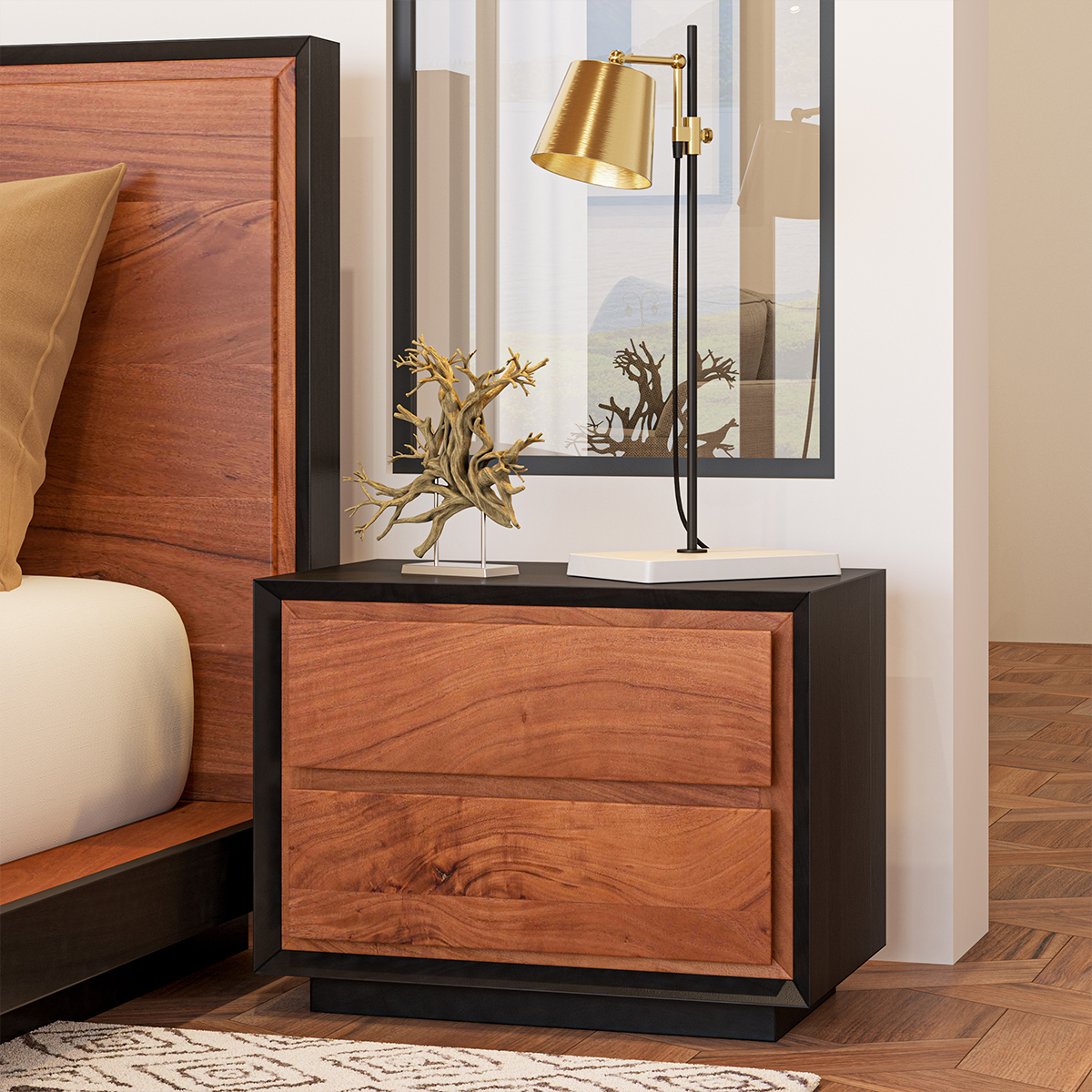 Paradise Modern Rustic Solid Wood 2 Drawer Nightstand