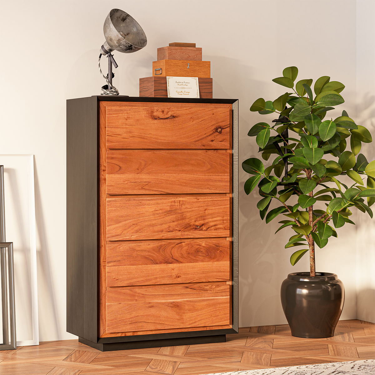 Paradise Modern Rustic 5 Drawer Tall Bedroom Dresser