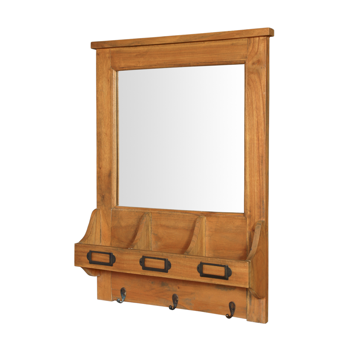 Modoc Traditional Rustic Solid Wood Hanging Mirror with Hooks