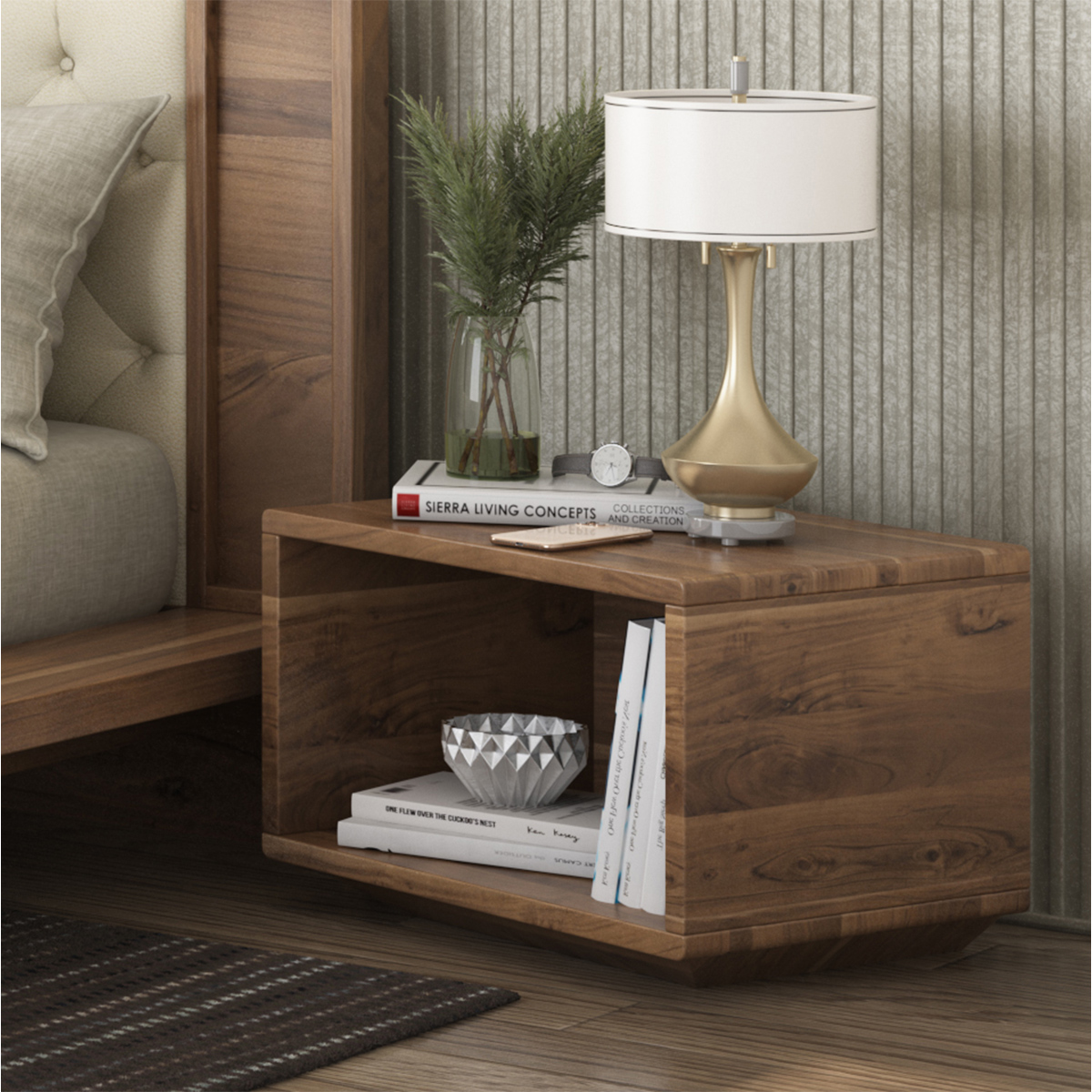 Montague Modern Rustic Solid Acacia Wood Cube Nightstand