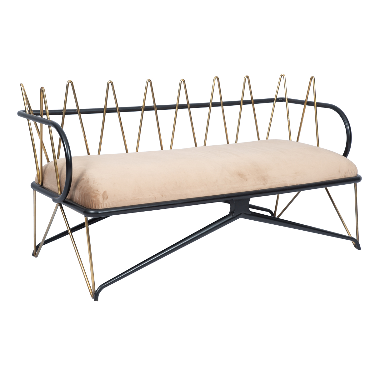 Yountville Industrial Style Light Brown Velvet Upholstered Bench