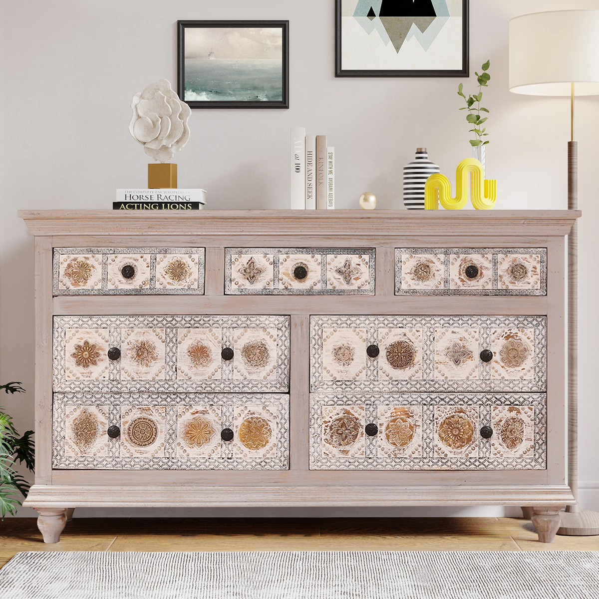 Clearlake Handcrafted Rustic Solid Wood 7 Drawer Long Dresser