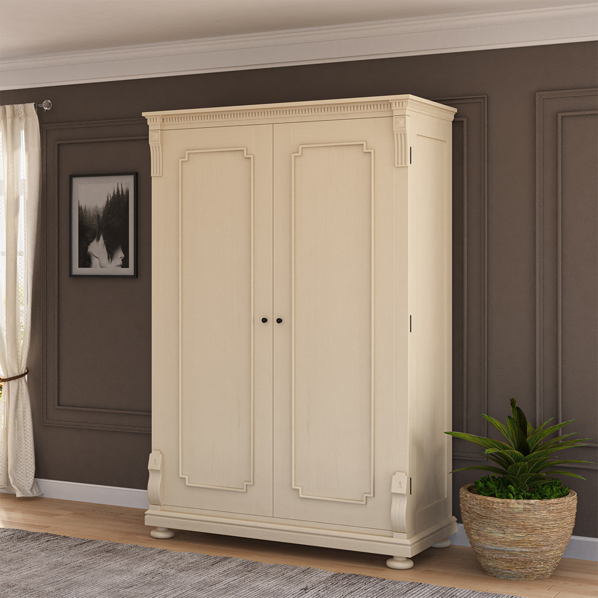 Otranto Mahogany Wood Large White Armoire Wardrobe