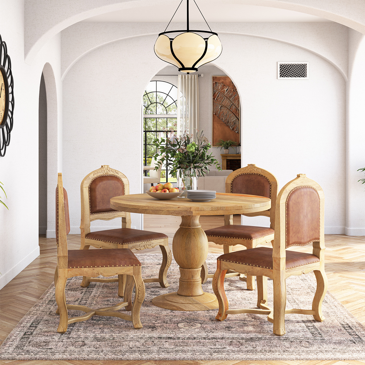Empire Farmhouse Small Round Kitchen Table with 4 upholstered chairs