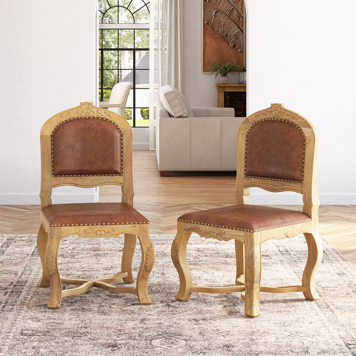 Brockton Vintage Solid Wood Leather Upholstered Dining Chair