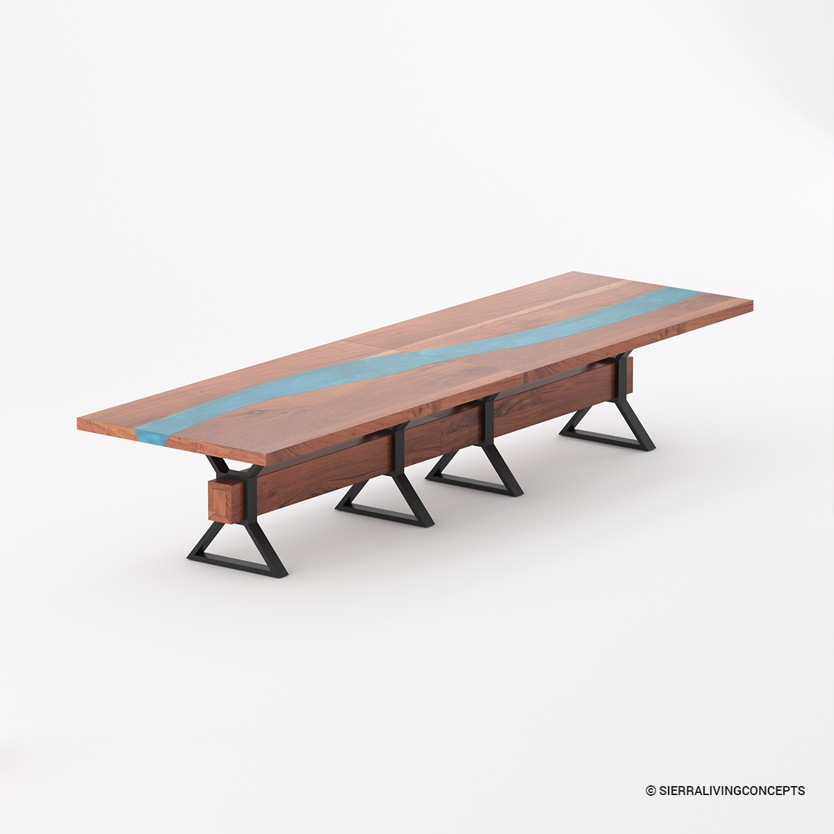 Vail Solid Wood Epoxy Resin Conference Room Table