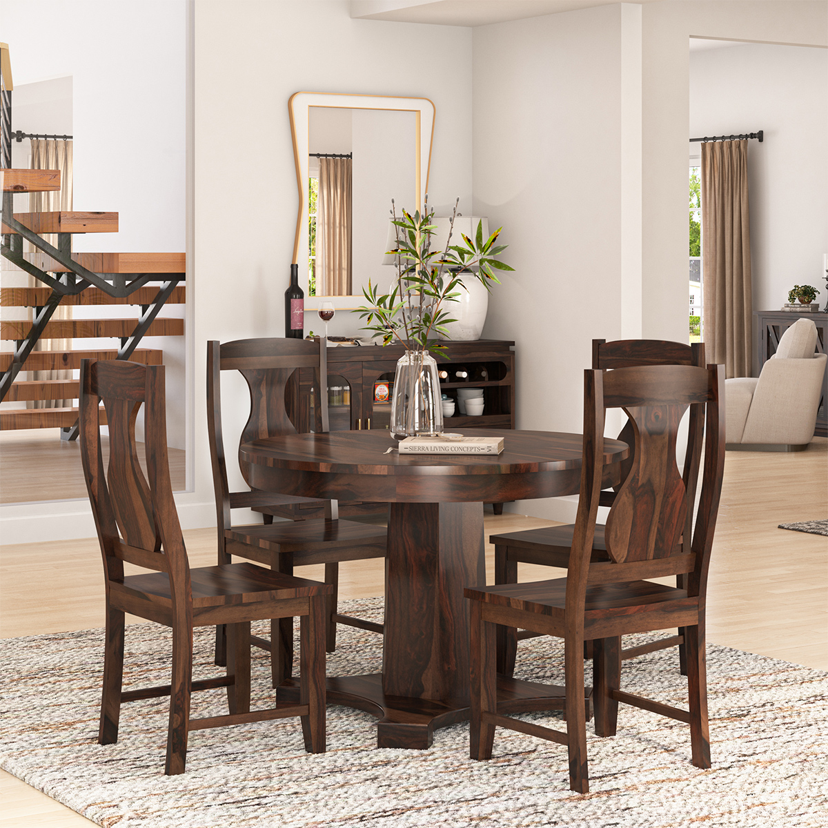 Lincoln Contemporary Dark Brown Round Kitchen Table Set with 4 Chairs