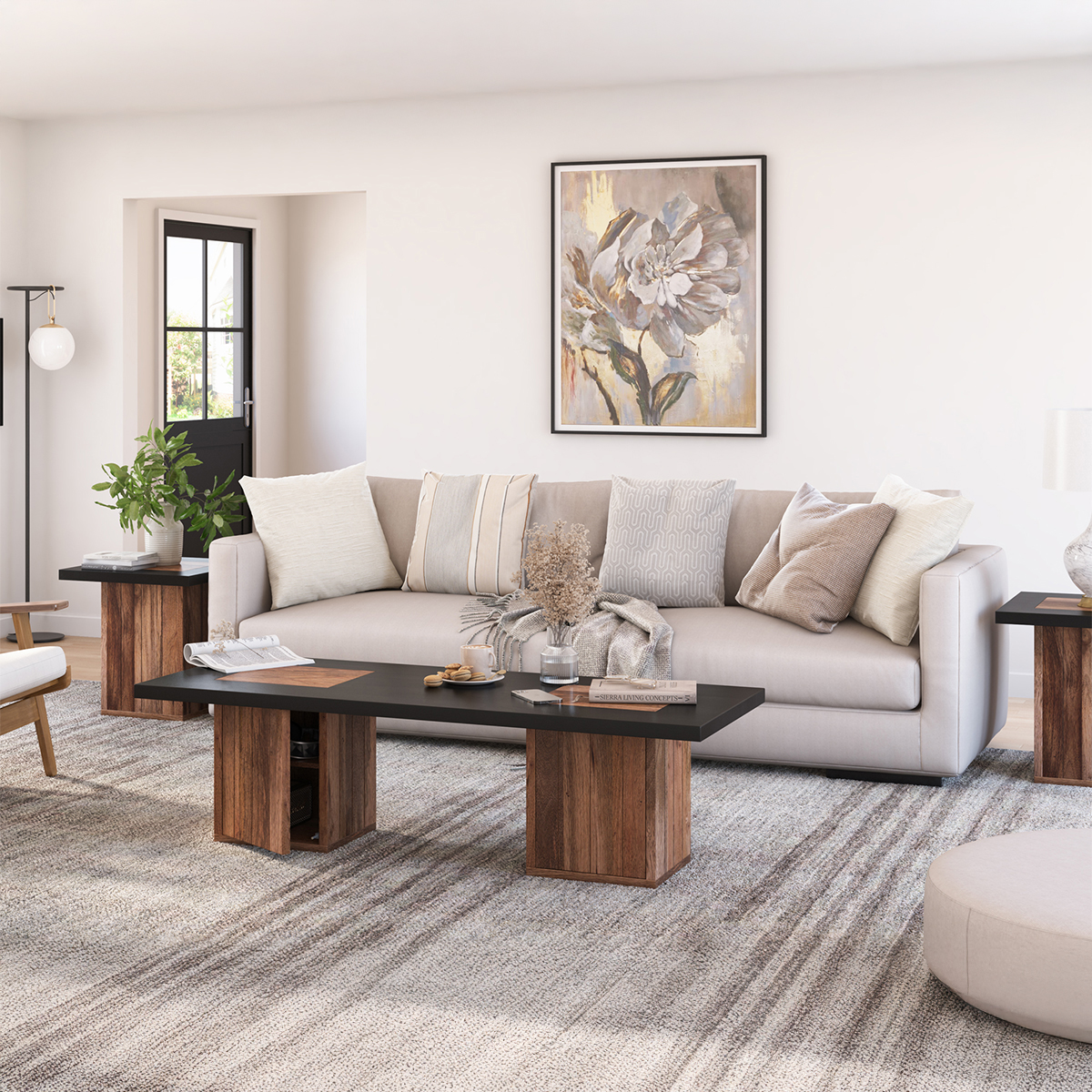 Pomona 2 Tone Rectangle Black Coffee Table End Table Set