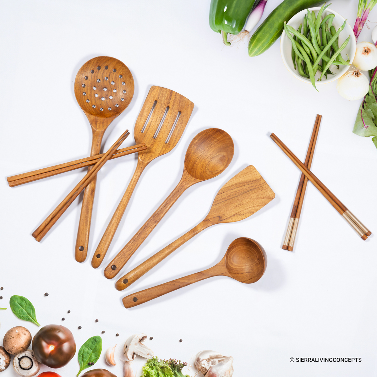 Zakka Teak Wood Handmade 9-Piece Spoon and Spatula Set