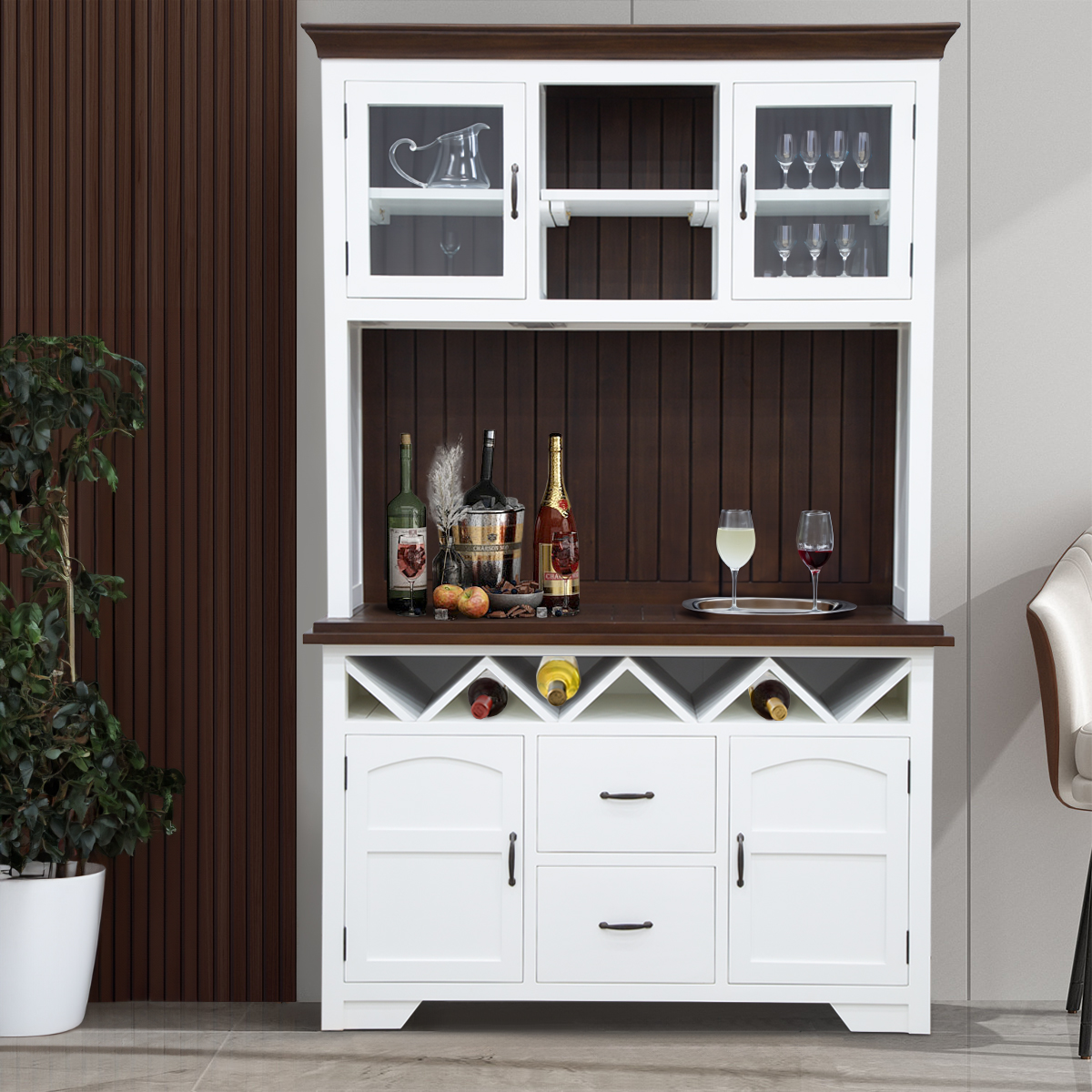 Campbell Farmhouse Kitchen Hutch with Wine Rack