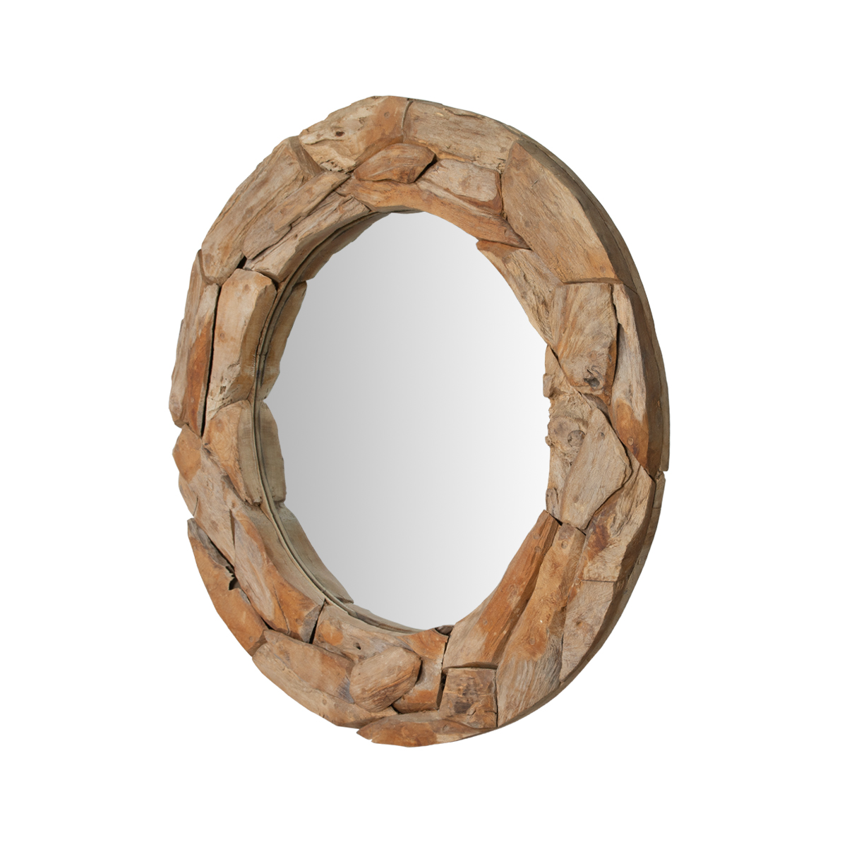 Trinidad Rustic Natural Wood Round Mirror