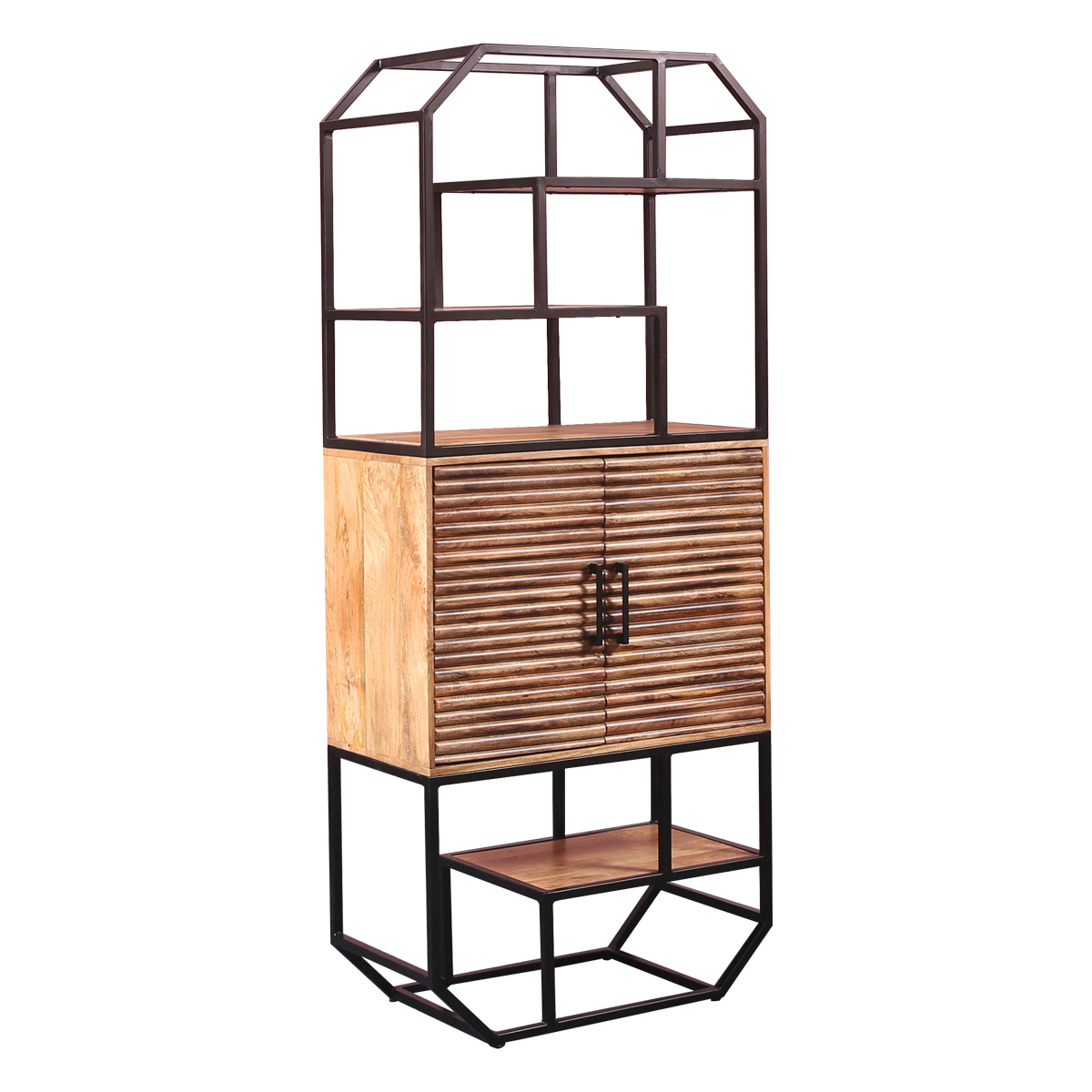 Stanislaus Industrial Rustic 2 Fluted Door Tall Display Bookshelf