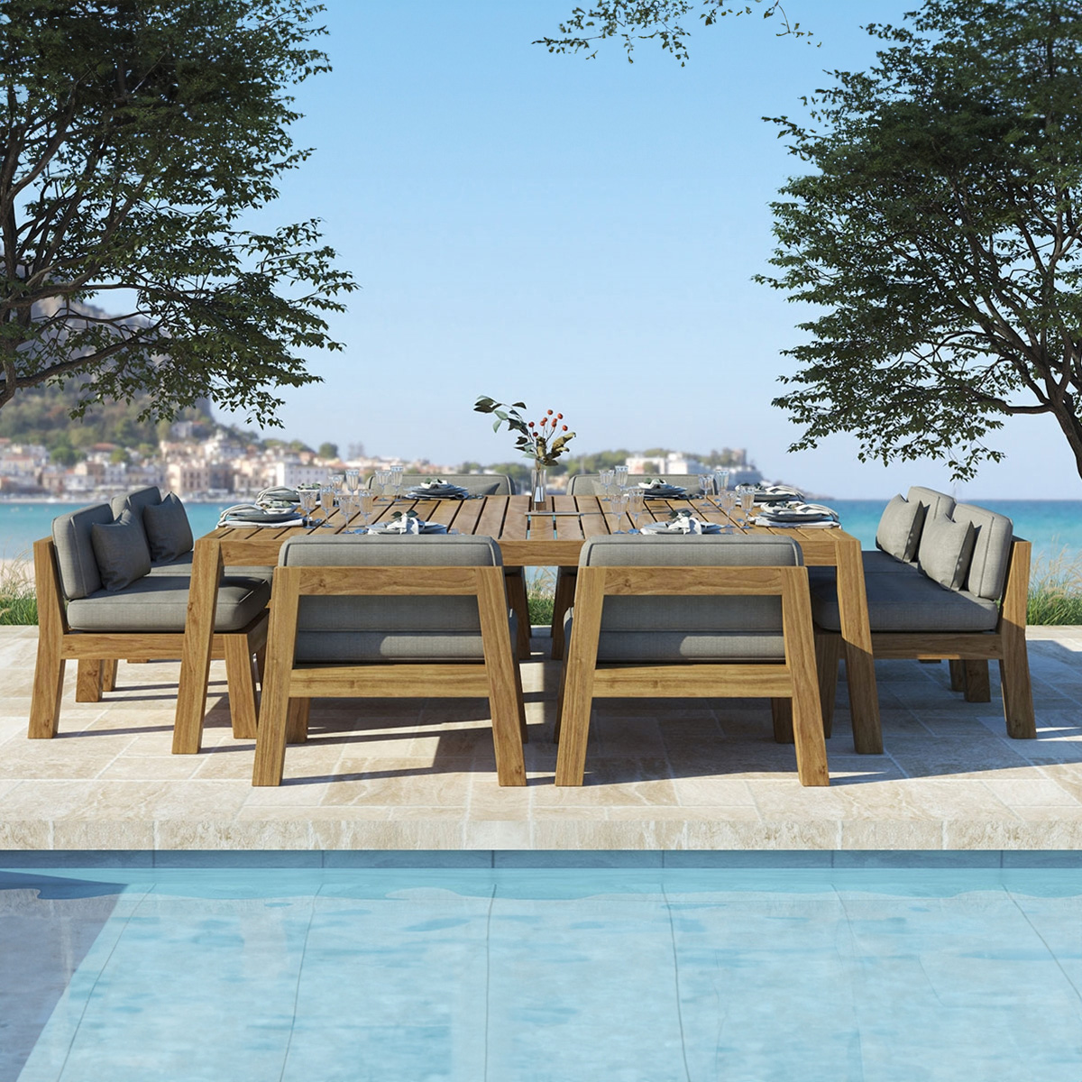 Prague Teak Outdoor Dining Set for 8