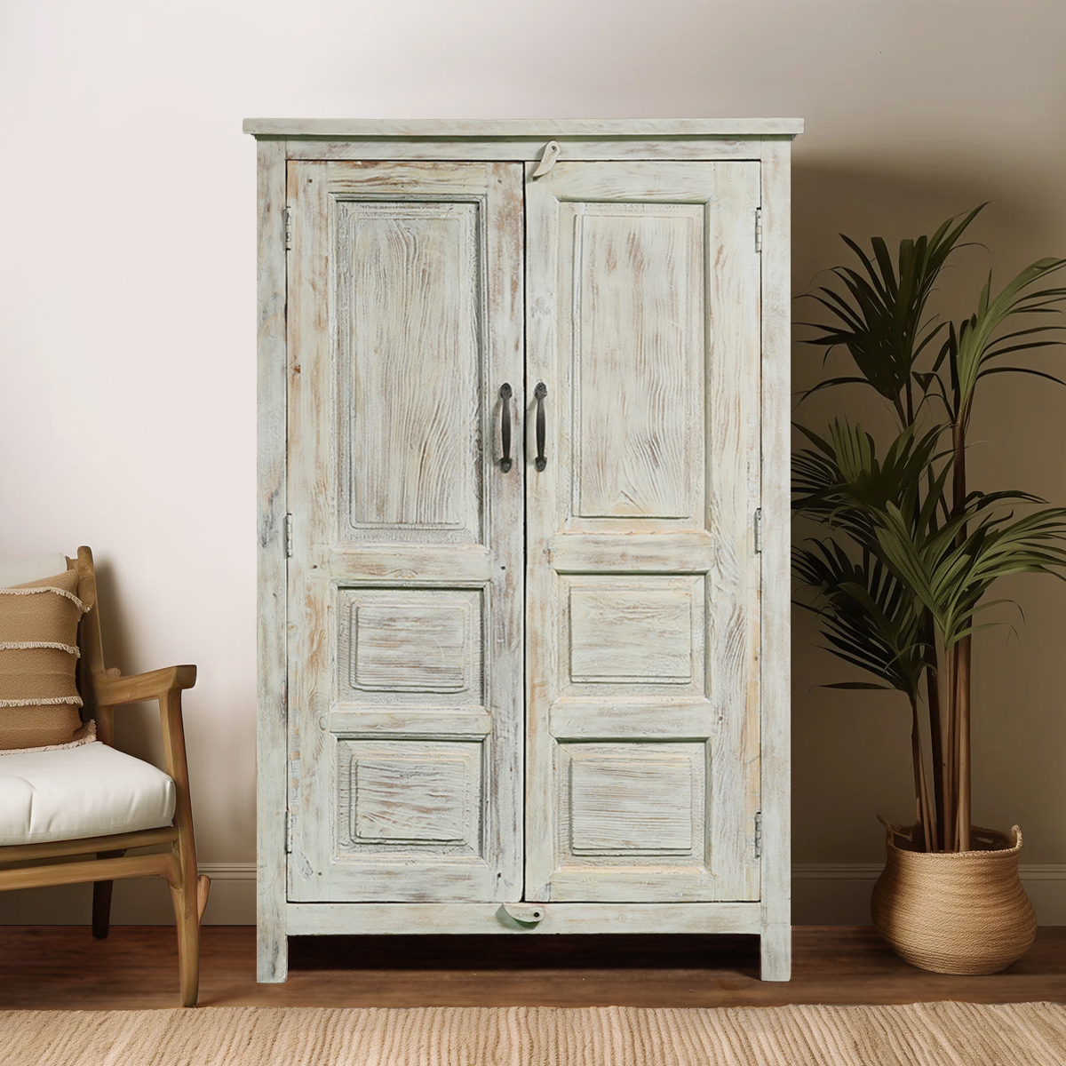 Kennedy Country Style Distressed White Armoire