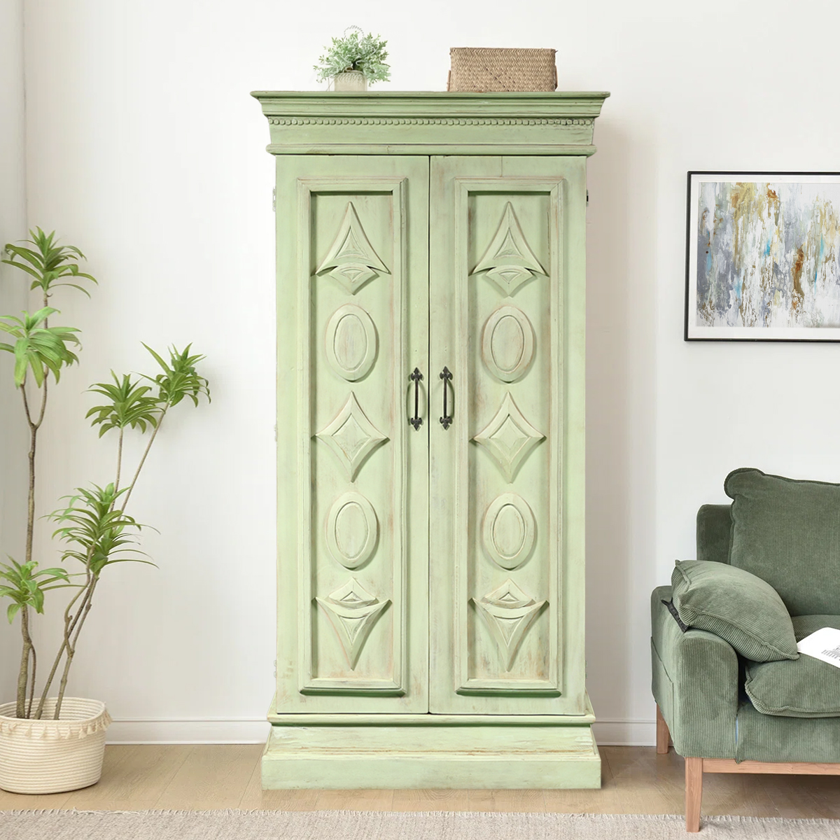 Hopland Traditional Green Solid Wood Armoire
