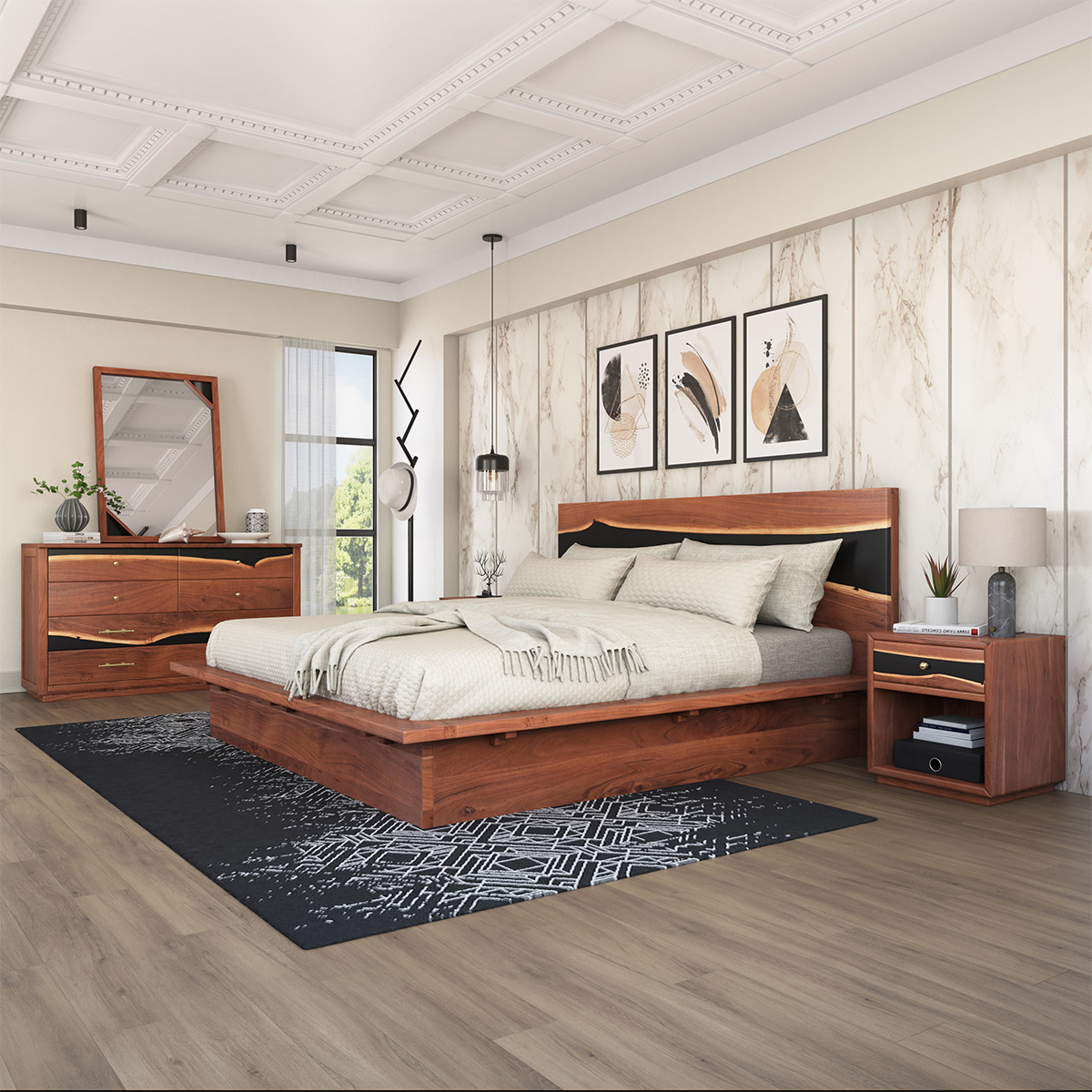 Morada Modern Epoxy Acacia Wood Bedroom Set