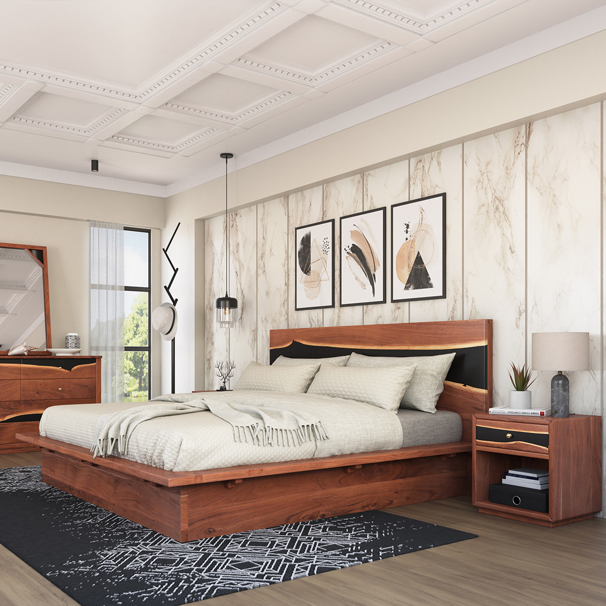 Morada Acacia Wood Epoxy Modern Platform Bed Frame