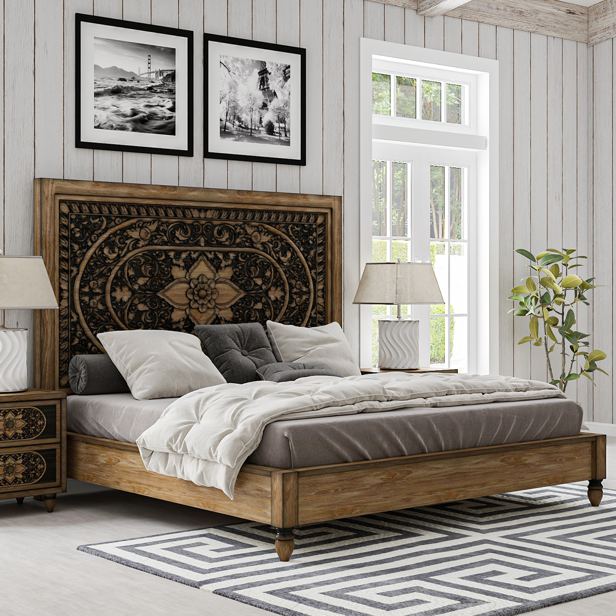 Treviso Rustic Solid Wood Moroccan Style Platform Bed