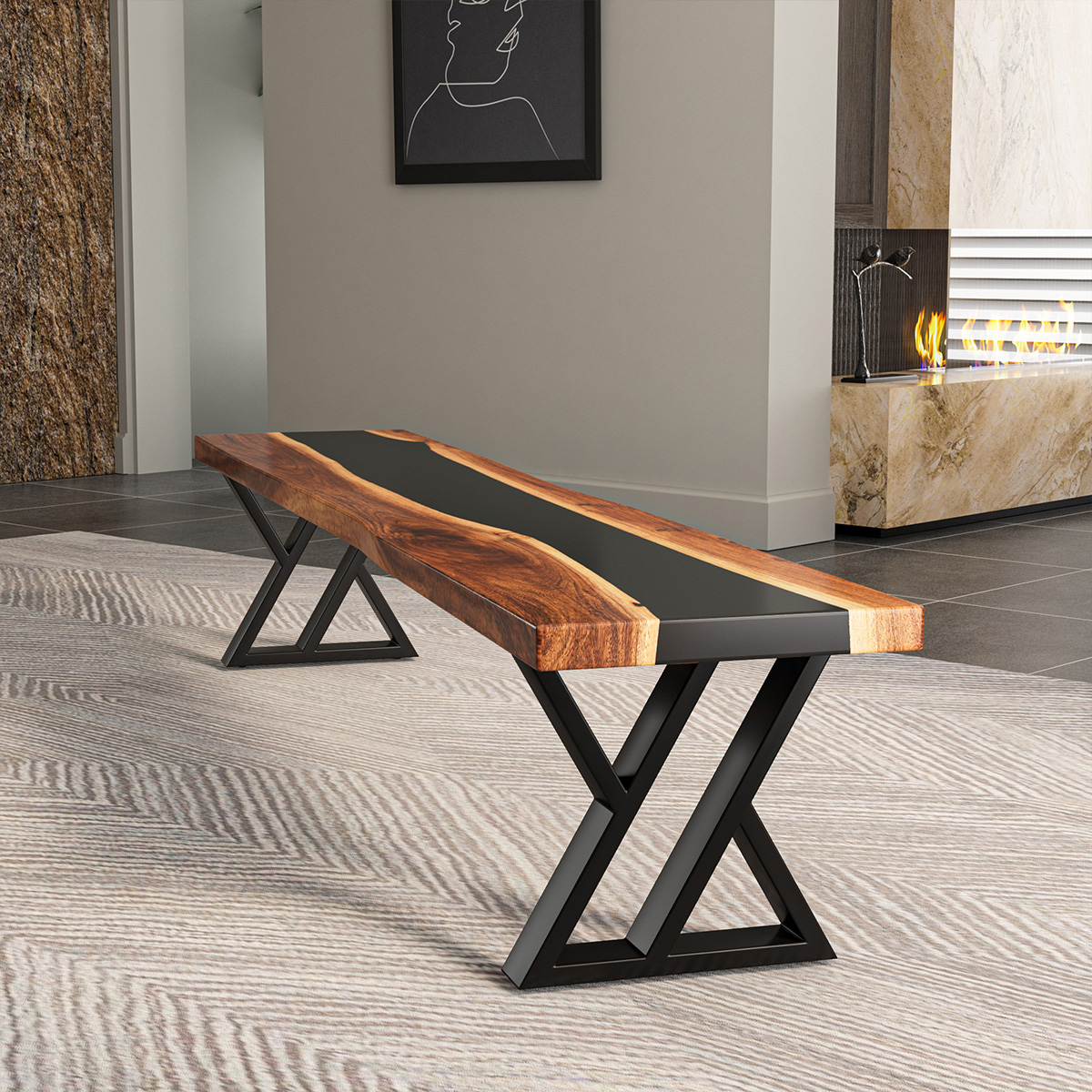 Penngrove Epoxy Live Edge Acacia Wood Dining Bench