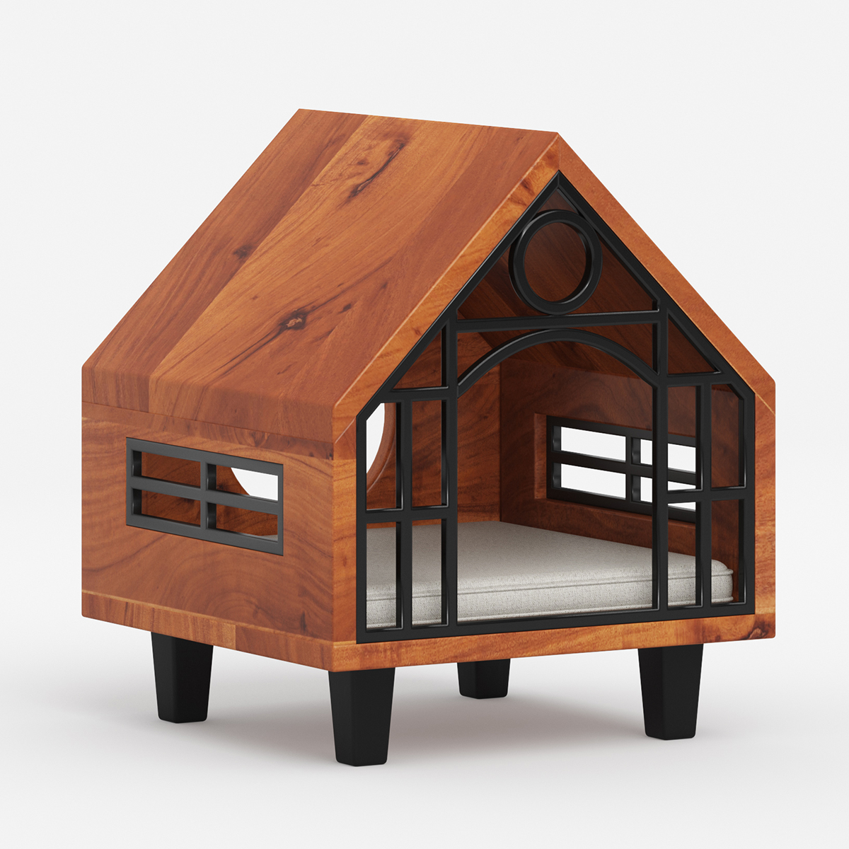 Hardwick Mid Century Rustic Wooden Cat House